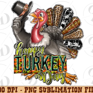 Happy Turkey Day Sunflower Png Sublimation Design, Thanksgiving Turkey Png, Western Thanksgiving Png, Happy ThanksPng, Instant Download