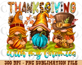 Thanksgiving Gnomies PNG Design, Autumn Gnomes, Fall Vibes (Digital Download)