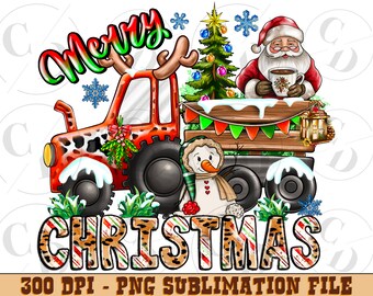 Christmas Tractor PNG, Santa, Snowman Sublimation Design (Digital Download)