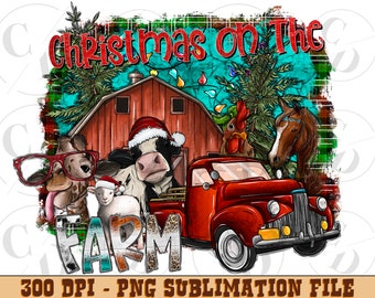 Christmas Farm Animals PNG, Holiday Truck, Sublimation Design (Digital Download)