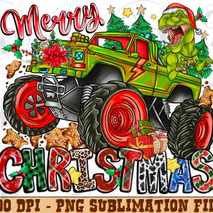 Merry Christmas png, Christmas PNG, Christmas sublimation design, Monster Truck, Rex, Christmas Dinosaur, sublimation design, xmas png