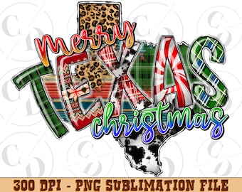 Merry Christmas Y'all Texas Leopard Map PNG (Digital Download)