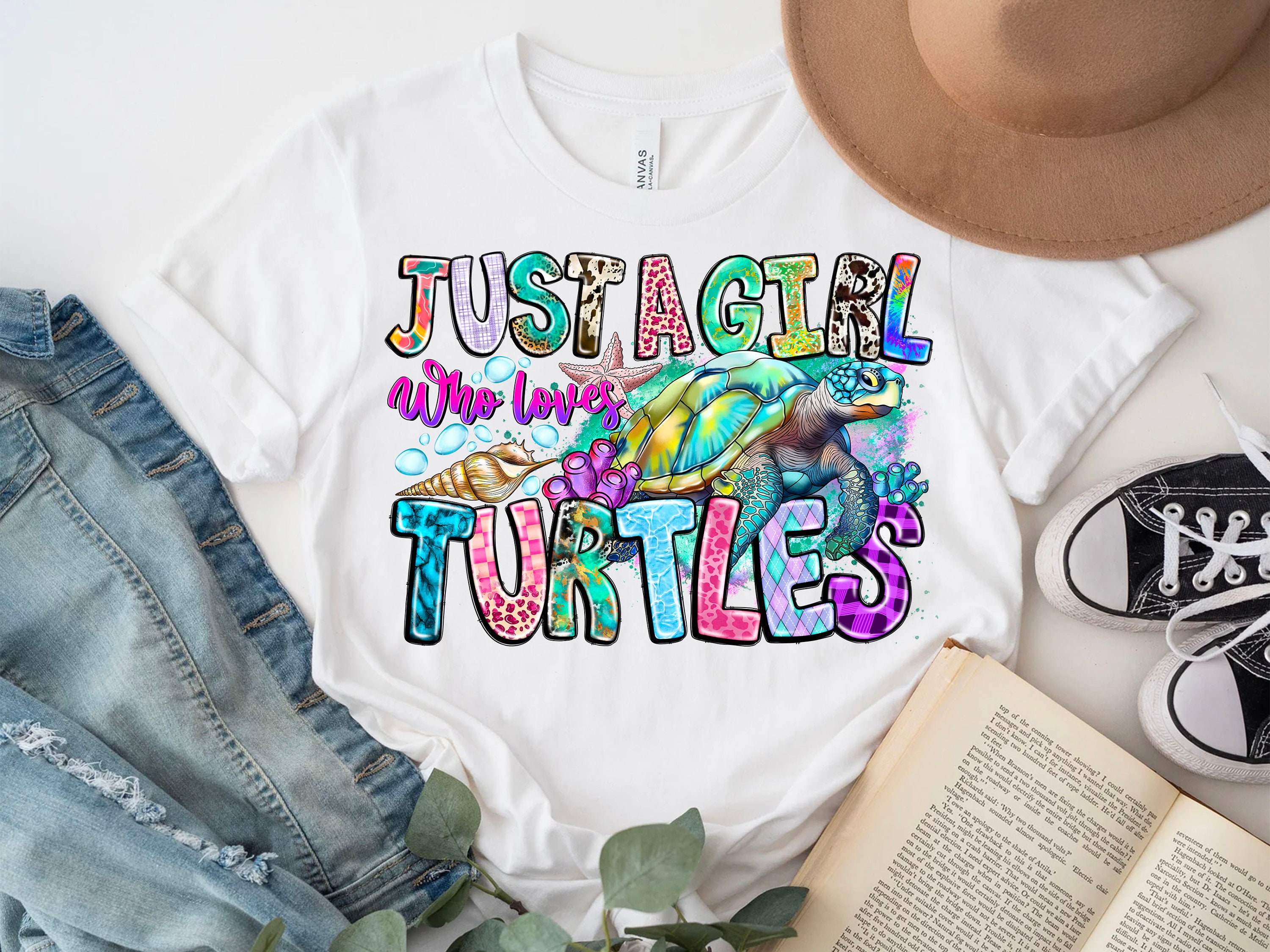 Girl Who Loves Turtles PNG, Hand Drawn Sea Animal Design (digital ...