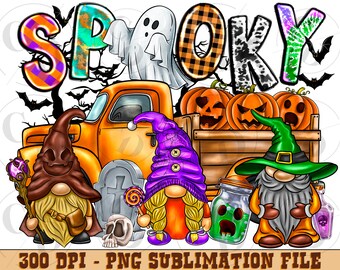 Spooky Halloween Gnomes PNG, Sublimation Design (Digital File)