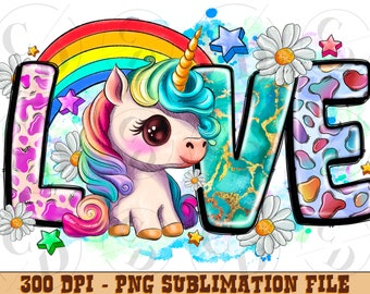 Love Unicorn PNG: Rainbow Sublimation Design (Digital Download)
