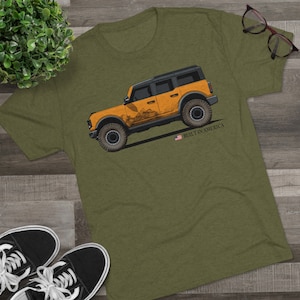 Ford Bronco Built in America - Cyber Orange Bronco - Unisex Tri-Blend Crew Tee