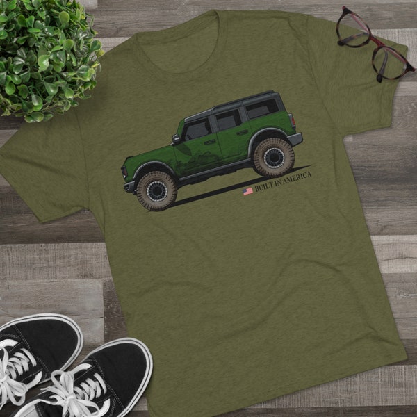 Ford Bronco Built in America - Green Bronco - Unisex Tri-Blend Crew Tee