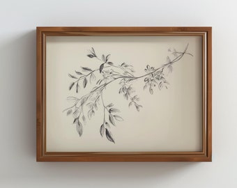 Vintage Tree Branch Sketch: Minimalist Botanical Art (Digital Download)