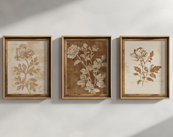 Vintage Blumenmuster Set: Beige braun antiker Stil (Digitaler Download)