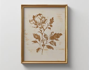 ヴィンテージ風フローラルプリント：焦げ茶色の花のイラスト（デジタルダウンロード）