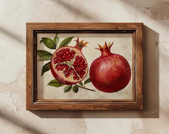 Vintage Pomegranate Print | Rustic Farmhouse Kitchen Art | Country Farmhouse Botanical Fruit Wall Art | Cottagecore Decor | Digital Download