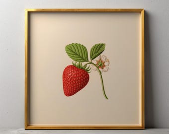 Vintage botanische print aardbei: rustiek keukendecor (digitale download)