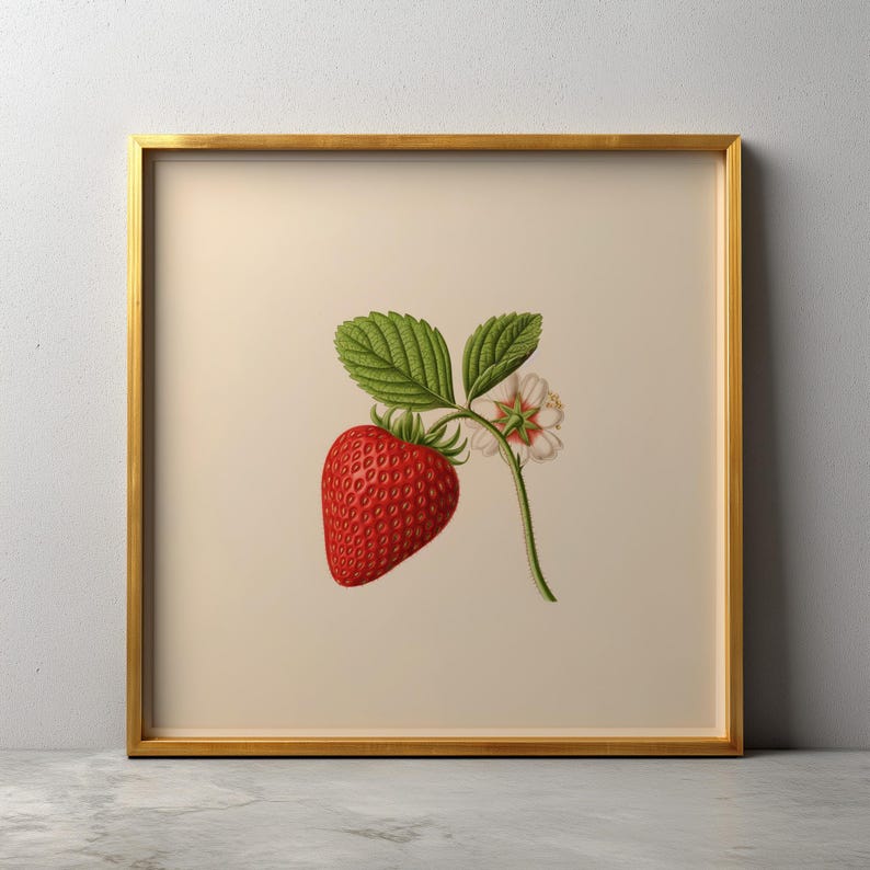 Vintage Strawberry Botanical Print: Rustic Kitchen Decor (Digital Download) image 1