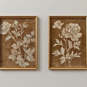 Vintage Floral Print Set: Burnt Orange Flower Illustration (Digital Download)