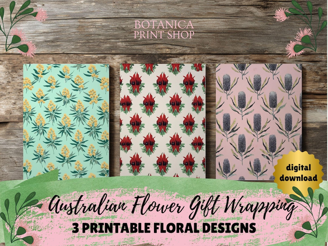 Flower Gift Wrapping Paper Set of 3| Australian Pastel Design | Pattern ...