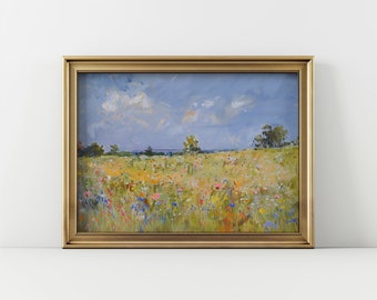 Pintura de um prado florido: Arte impressionista vintage (Download digital)