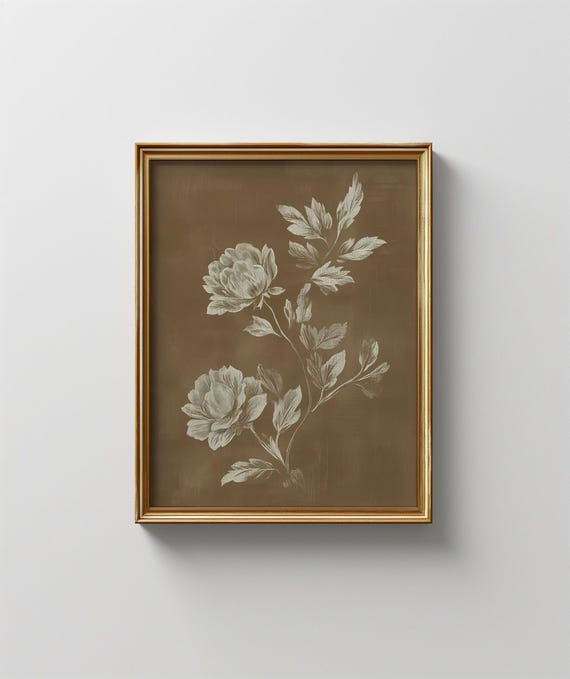 Vintage Floral Print Art: Burnt Brown Flower Illustration (Digital Download)