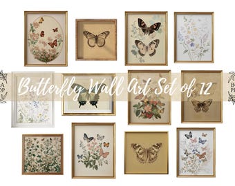 Vintage Butterfly Prints Set: Botanical Wall Art, Country Farmhouse Decor (Digital Download)