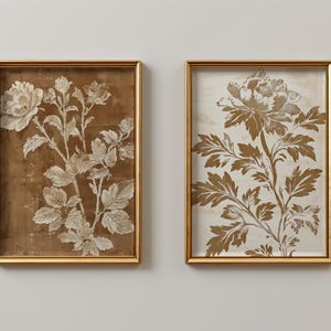 Vintage Floral Print Set: Burnt Orange Flower Illustration (Digital Download)