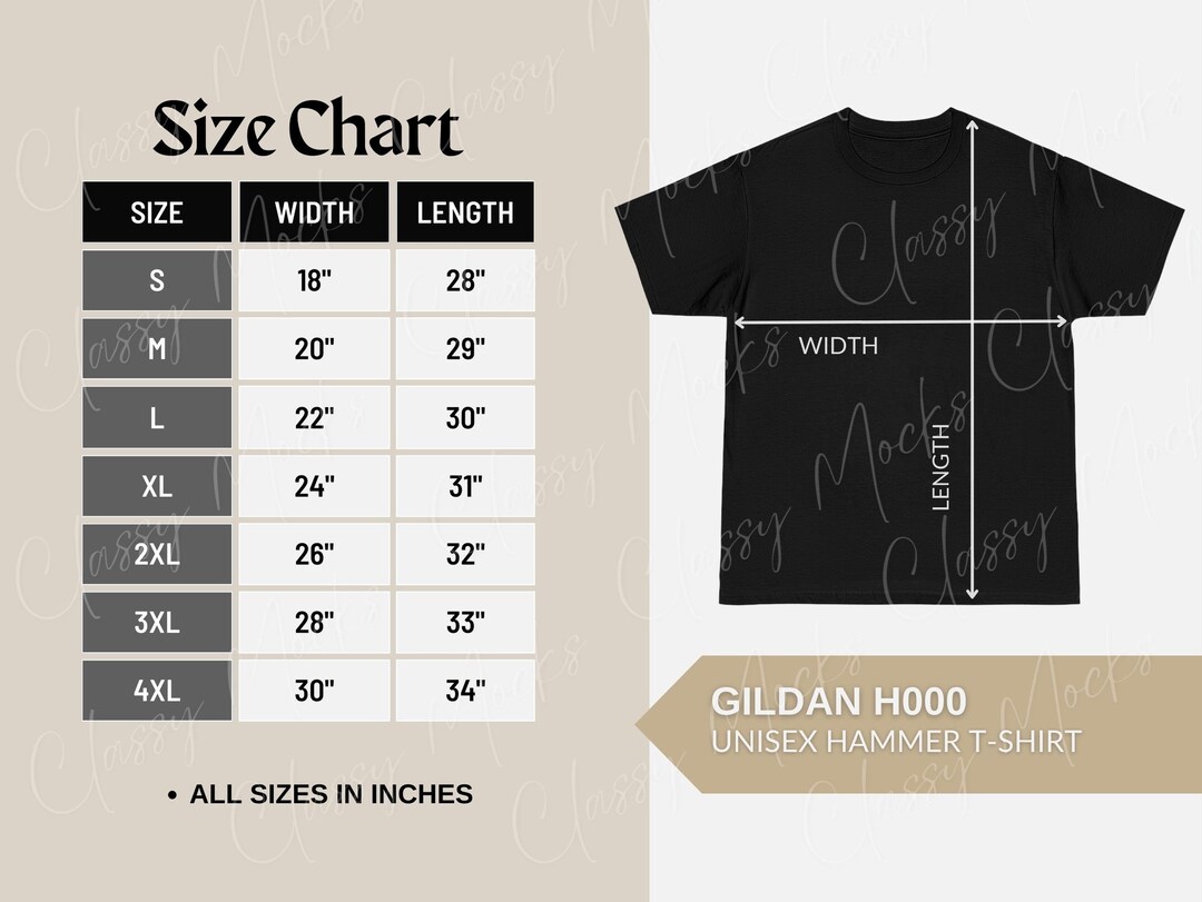 Gildan H000 Size Chart T-shirt Sizing Guide for Hammer Adult - Etsy