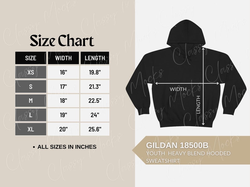 Gildan 18500B Size Chart Sizing Guide for Heavyblend Youth - Etsy Australia