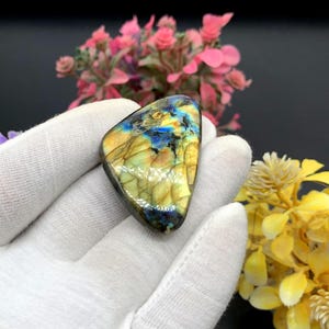 Labradorite Fancy Shape Gemstone, Natural Black Rainbow Labradorite Smooth Polish Cabochon, Labradorite Healing Crystal Blue Flashy Stone