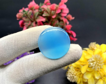 Aqua Onyx Cabochon: 30 Carat Round Gemstone (30x30x5 MM)