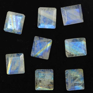Rainbow Moonstone Gemstone Lot: 8 White Rectangle Cabochons