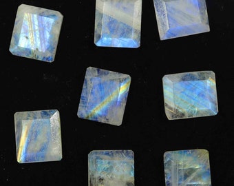 Rainbow Moonstone Gemstone Lot: 8 White Rectangle Cabochons