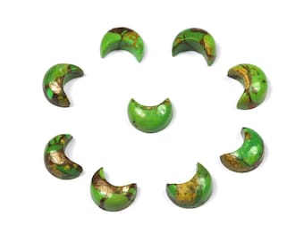 Green Copper Turquoise Moon Cabochons: Designer Gemstone Lot (9 Pcs)