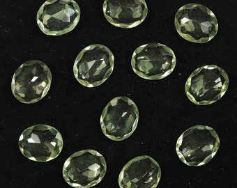 Faceted Green Amethyst Gemstone Lot: Oval Semi Precious Stones, 75 Carats (12 Pcs)