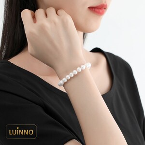 Bracelet made of baroque cultured pearls | Women's jewelry pearl bracelet with natural freshwater pearls white, Ø 8-9 mm, in size 15/16/17 cm