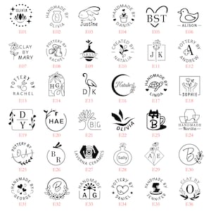 Puede incluir: Una cuadr&iacute;cula de 36 ilustraciones en blanco y negro de diferentes dise&ntilde;os de sellos. Cada sello presenta un dise&ntilde;o &uacute;nico, que incluye una variedad de flora, fauna y patrones abstractos. Los sellos est&aacute;n etiquetados con los n&uacute;meros E01 a E36.