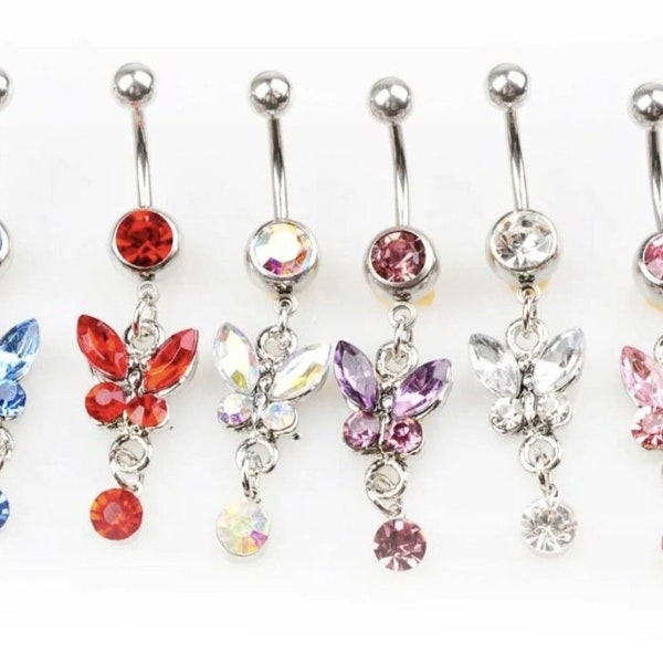 Pretty Butterfly dangly belly bar with dot