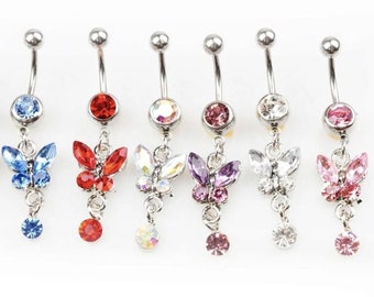 Pretty Butterfly dangly belly bar with dot