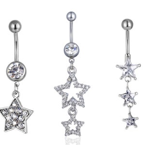 Sparkly Star Stars bungelende buikstang zilver helder afbeelding 1