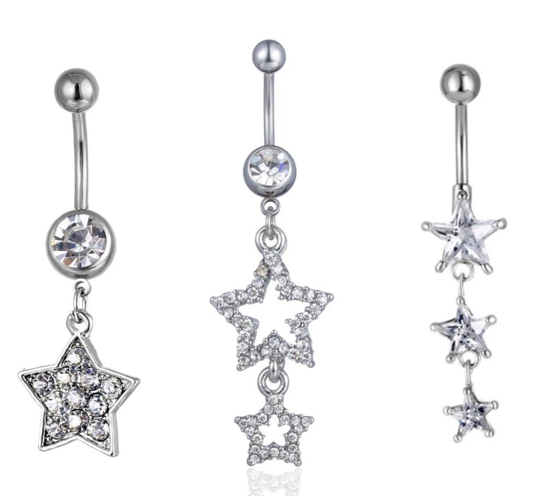 Sparkly Star Stars bungelende buikstang zilver helder afbeelding 1