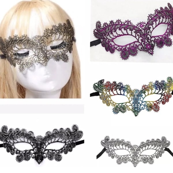 Lace masquerade party venetian style mask with floral peacock detail