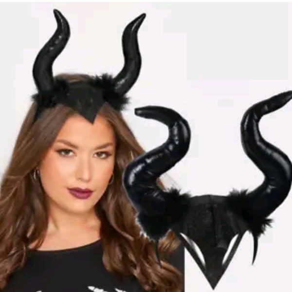 Devil horn horns headband black dark witch maleficent adults childs uk halloween costume fancy dress