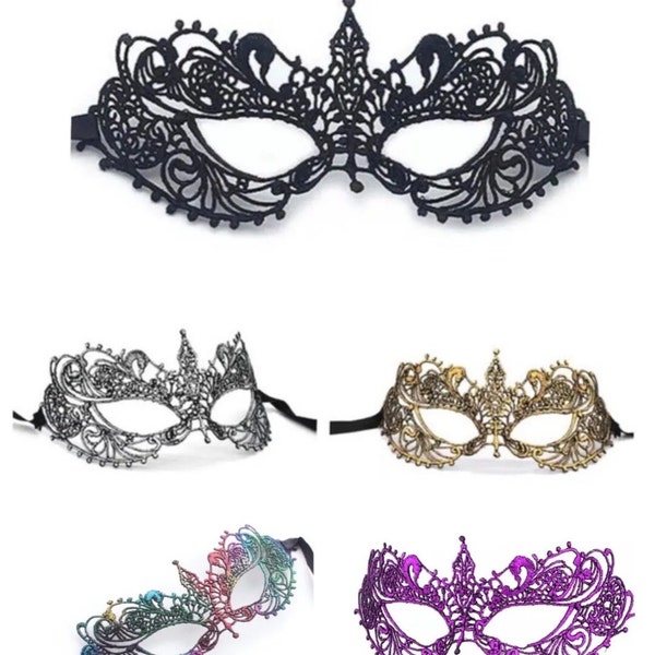 Lace masquerade party venetian style mask with pointed spike detail