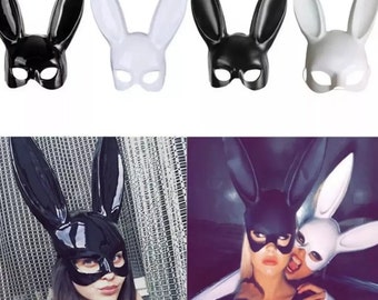 Half face plastic bunny rabbit mask matte pvc shiny white black pink