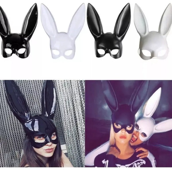 Half face plastic bunny rabbit mask matte pvc shiny white black pink