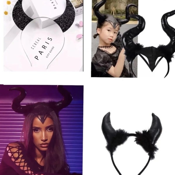 Devil horn horns headband black dark witch maleficent adults childs uk halloween costume fancy dress