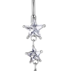 Sparkly Star Stars bungelende buikstang zilver helder 3 Dangly Stars