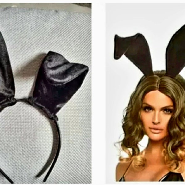 Black Velvet bunny rabbit ears mask headband fancy dress Hendo