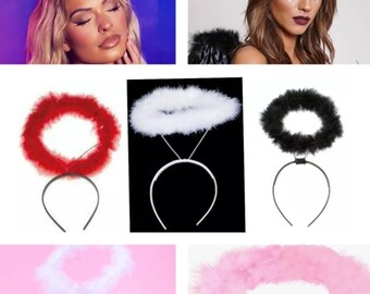 Fluffy Feathers Fallen Dark Angel Halo Hoofdband Zwart roze rood wit Halloween