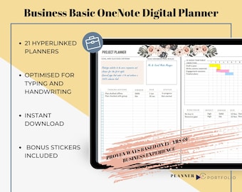 OneNote planner for work, Hyperlinked Pink Planner, OneNote template for Android, iPad, Windows, MacBook, Surface pro