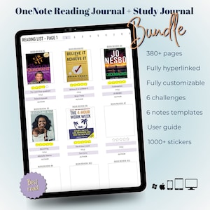 Pacchetto Diario di lettura e diario di studio di OneNote I Modalità Luce - Buio I Modello Onenote con collegamento ipertestuale completo per iPad, Windows, Mac e Android