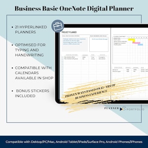 OneNote Business Planner I Hyperlinked minimalist OneNote templates, Android, Windows, Mac ans iPad planner