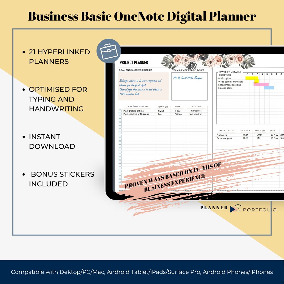 Onenote Planner for Work, Hyperlinked Pink Planner, Onenote Template ...